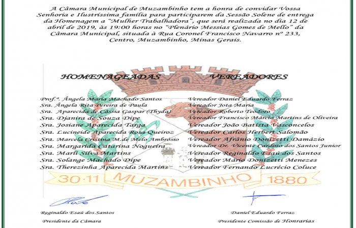 Convite para Homenagem à Mulher Trabalhadora