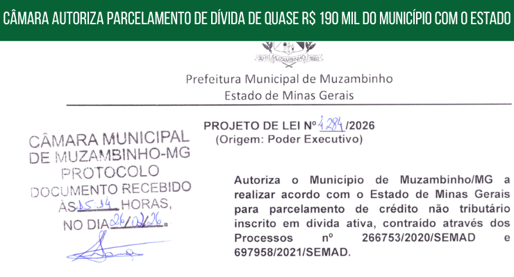 Câmara autoriza parcelamento de dívida do Município com o Estado