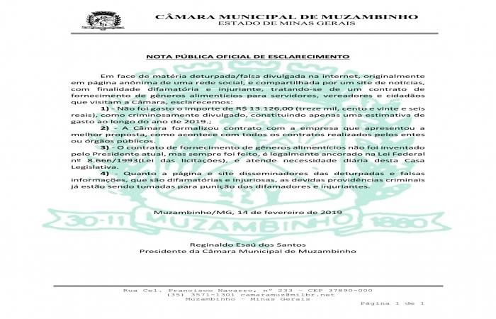 NOTA PÚBLICA OFICIAL DE ESCLARECIMENTO 